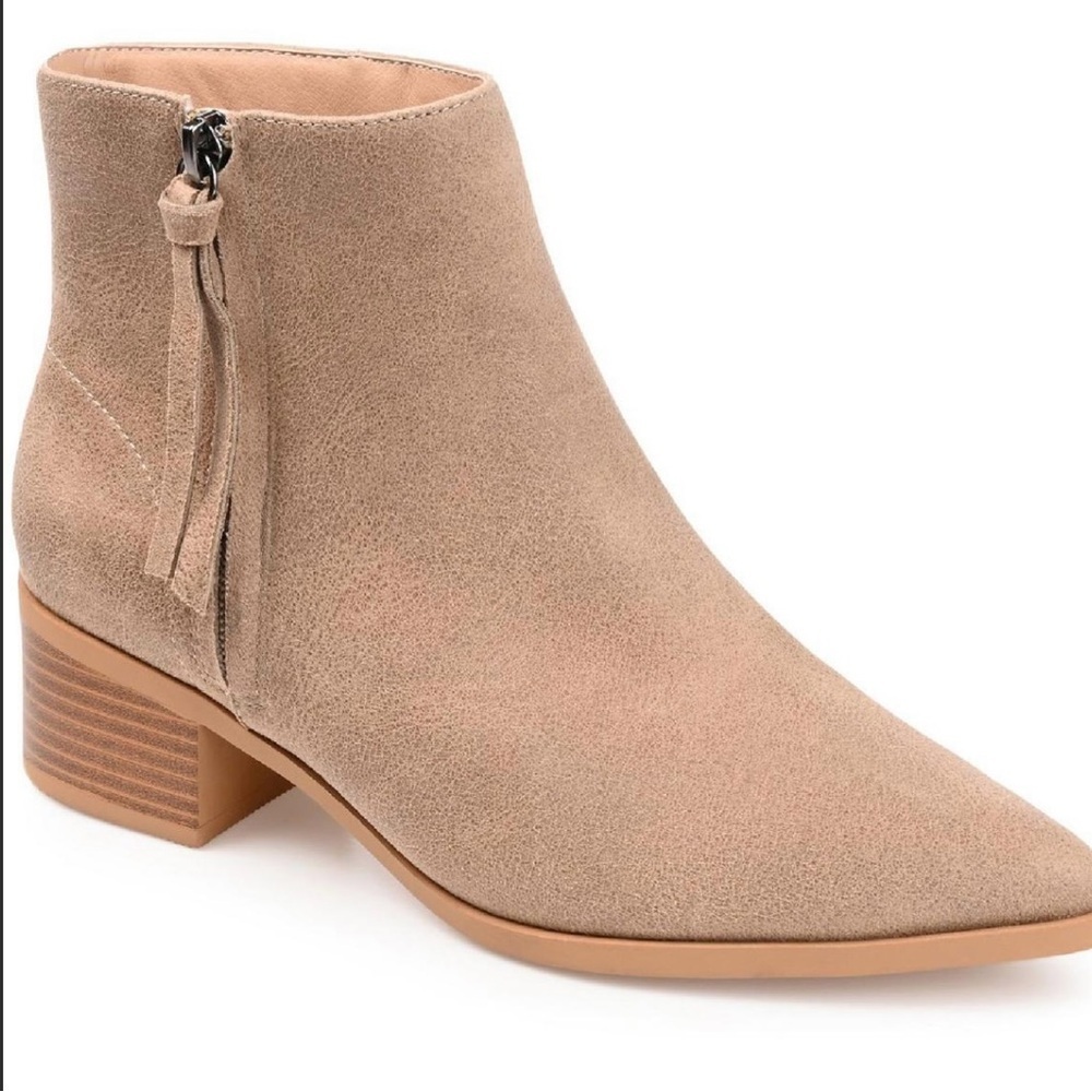 Journee Collection Tan Faux Suede Ankle Booties with Western Flair